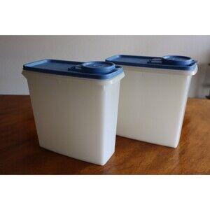 LOT 2 Tupperware 469 Cereal Keeper 2 Quart Storage Containers w/ 471 Blue Lids